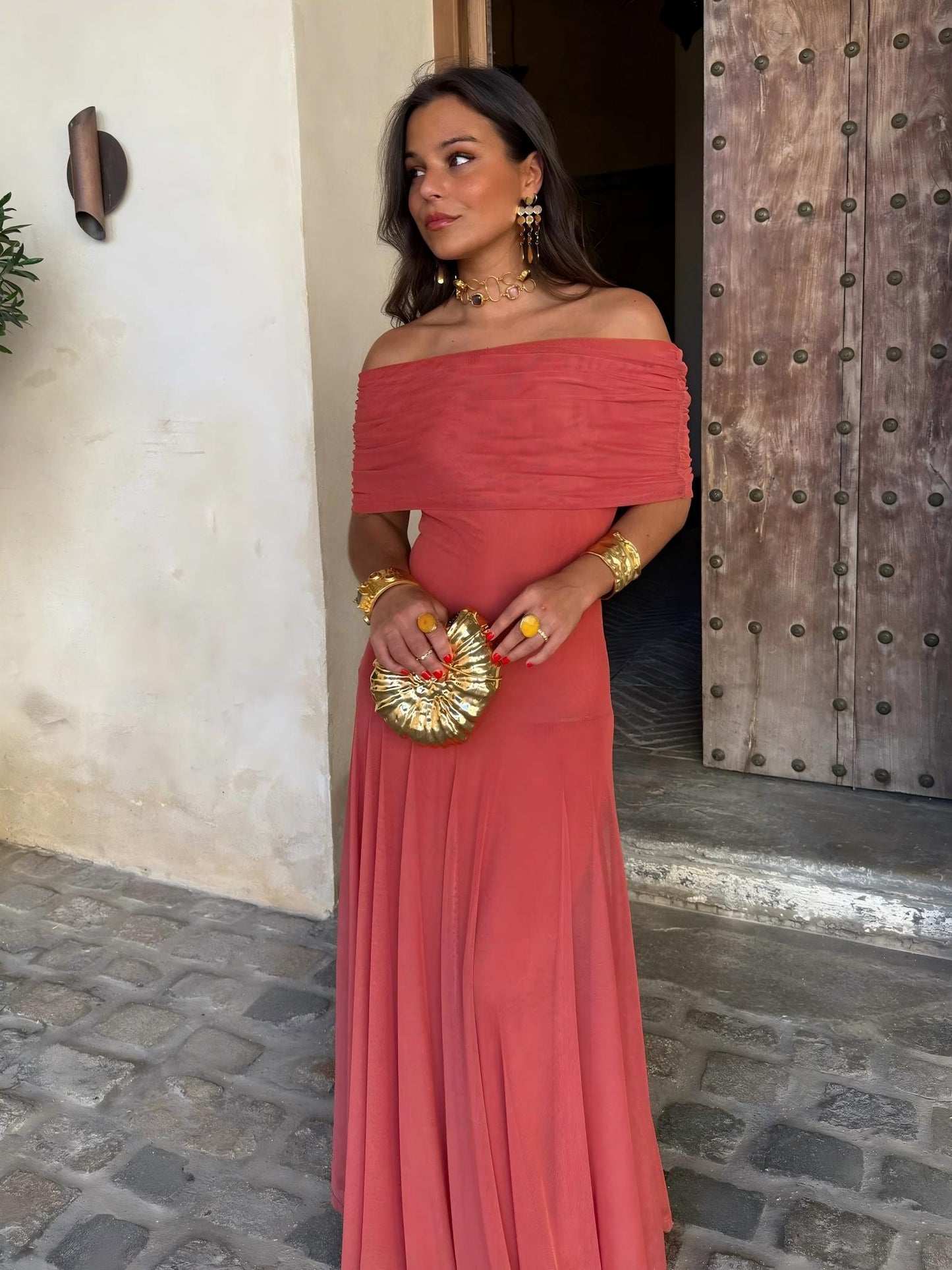 VESTIDO TOLEDO ESCOTE BARDOT EN GASA