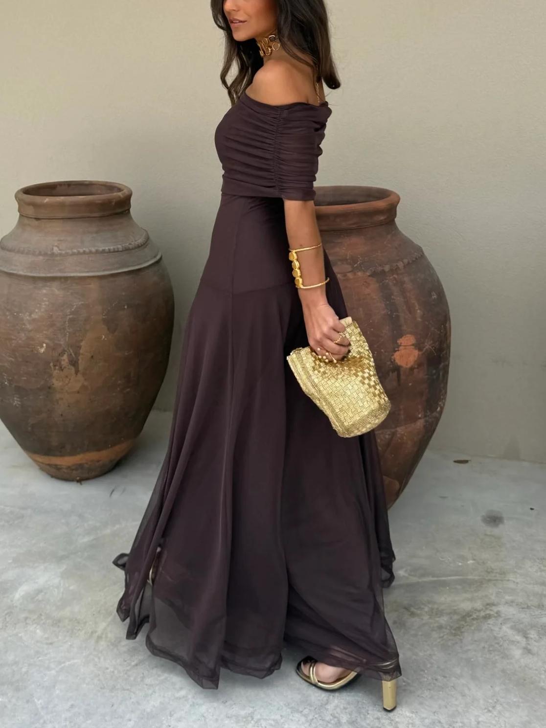 VESTIDO TOLEDO ESCOTE BARDOT EN GASA