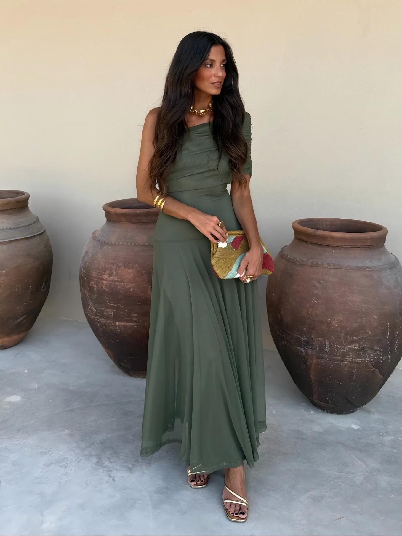 VESTIDO TOLEDO ESCOTE BARDOT EN GASA