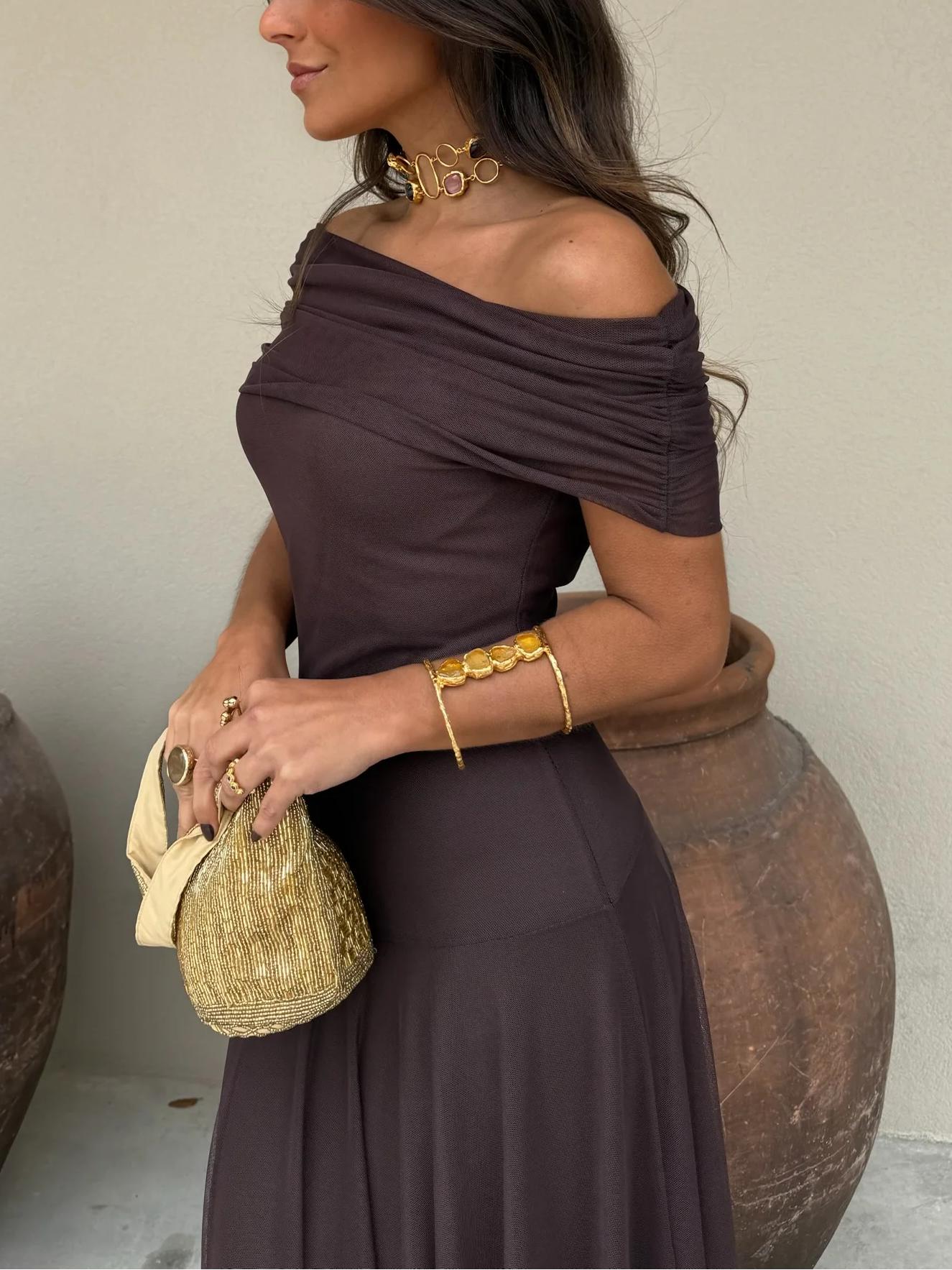 VESTIDO TOLEDO ESCOTE BARDOT EN GASA