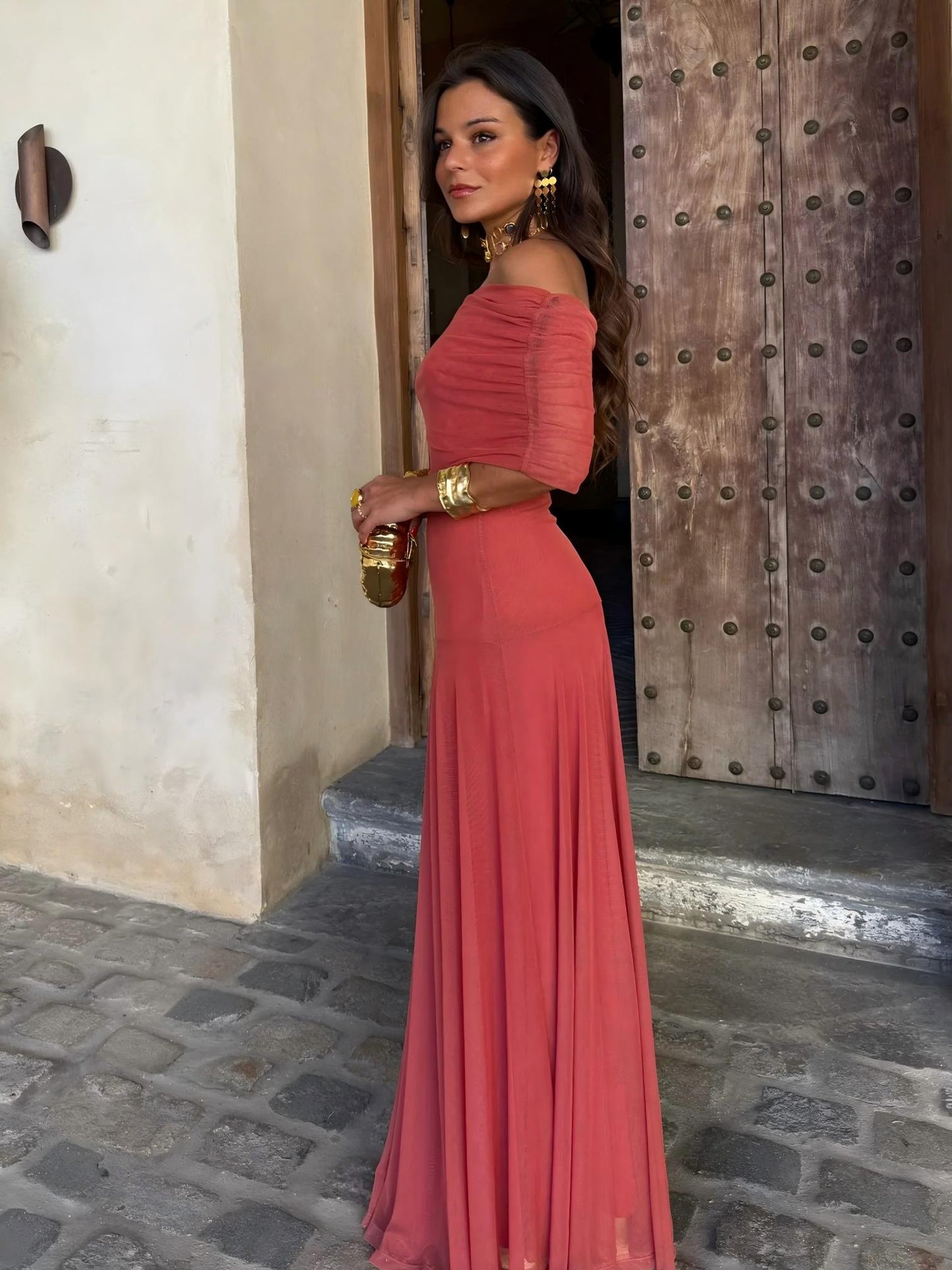 VESTIDO TOLEDO ESCOTE BARDOT EN GASA