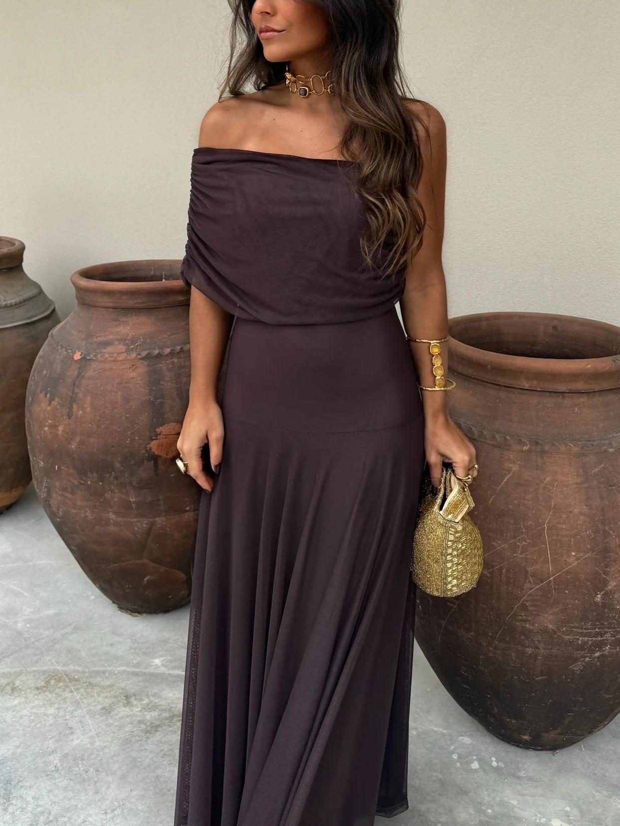 VESTIDO TOLEDO ESCOTE BARDOT EN GASA