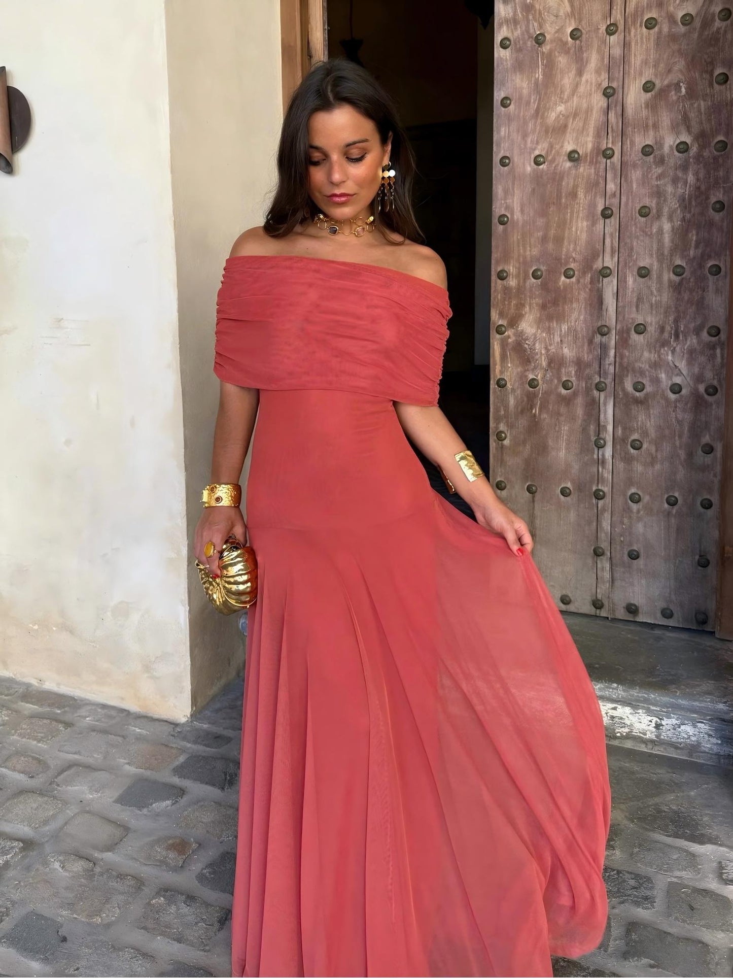 VESTIDO TOLEDO ESCOTE BARDOT EN GASA